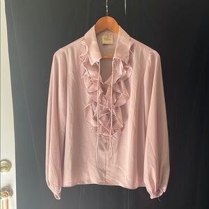 Elie Tahari Pink Ruffled Notched Collar Blouse